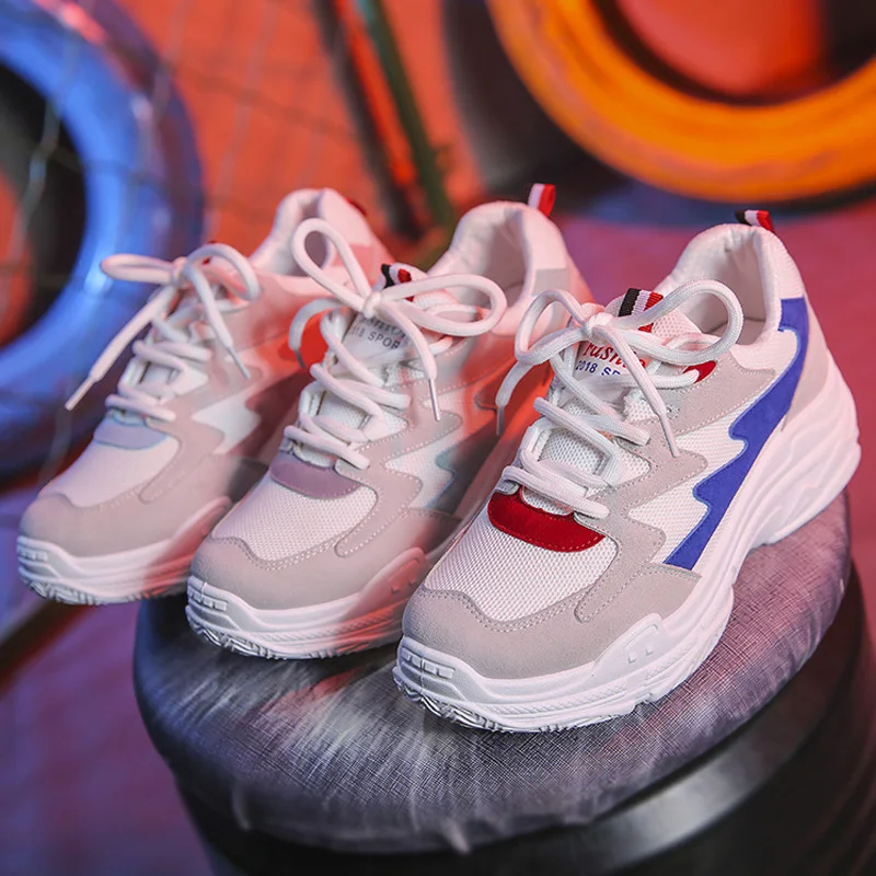 

Designer Sneakers 2019 Spring Woman Shoes Breathable Vulcanized Shoes Female Breathable Chunky Platform Sneakers Tenis Feminino
