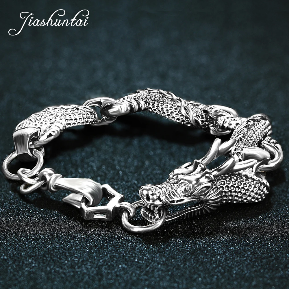 JIASHUNTAI Retro 100 925 Sterling Silver Dragon Bracelets For Cool Men