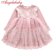 Милые новые платья с длинными рукавами для девочек, детские модные кружевные пышные платья принцессы с v-образным вырезом, детское праздничное платье, одежда