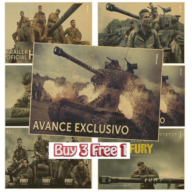 

File Fury World War II tank war poster Military lovers wall decorarion kraft paper vintage poster wall stickers