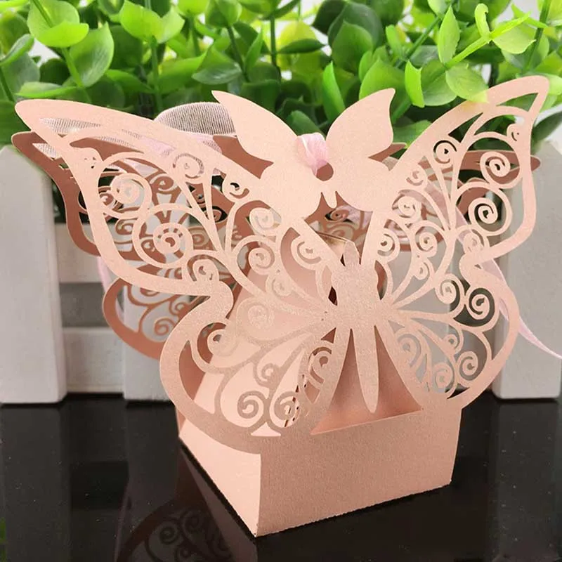 50 Pcs Candy Box Bag Chocolate Paper Gift Box Small Butterfly Lace