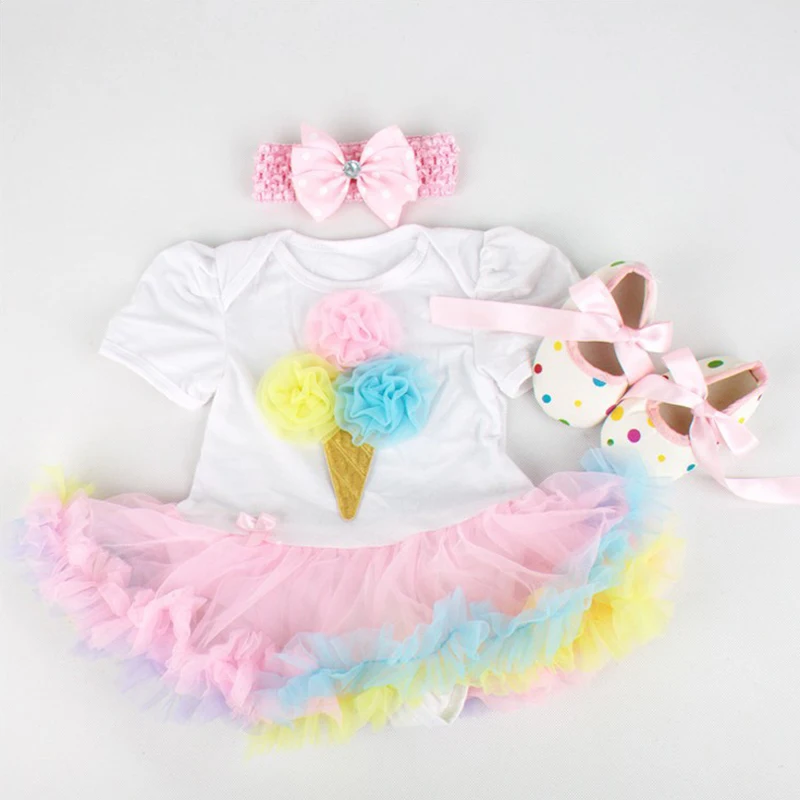 Phertiful Ice Cream Costume For Baby Girl Lace Romper Dress Headband