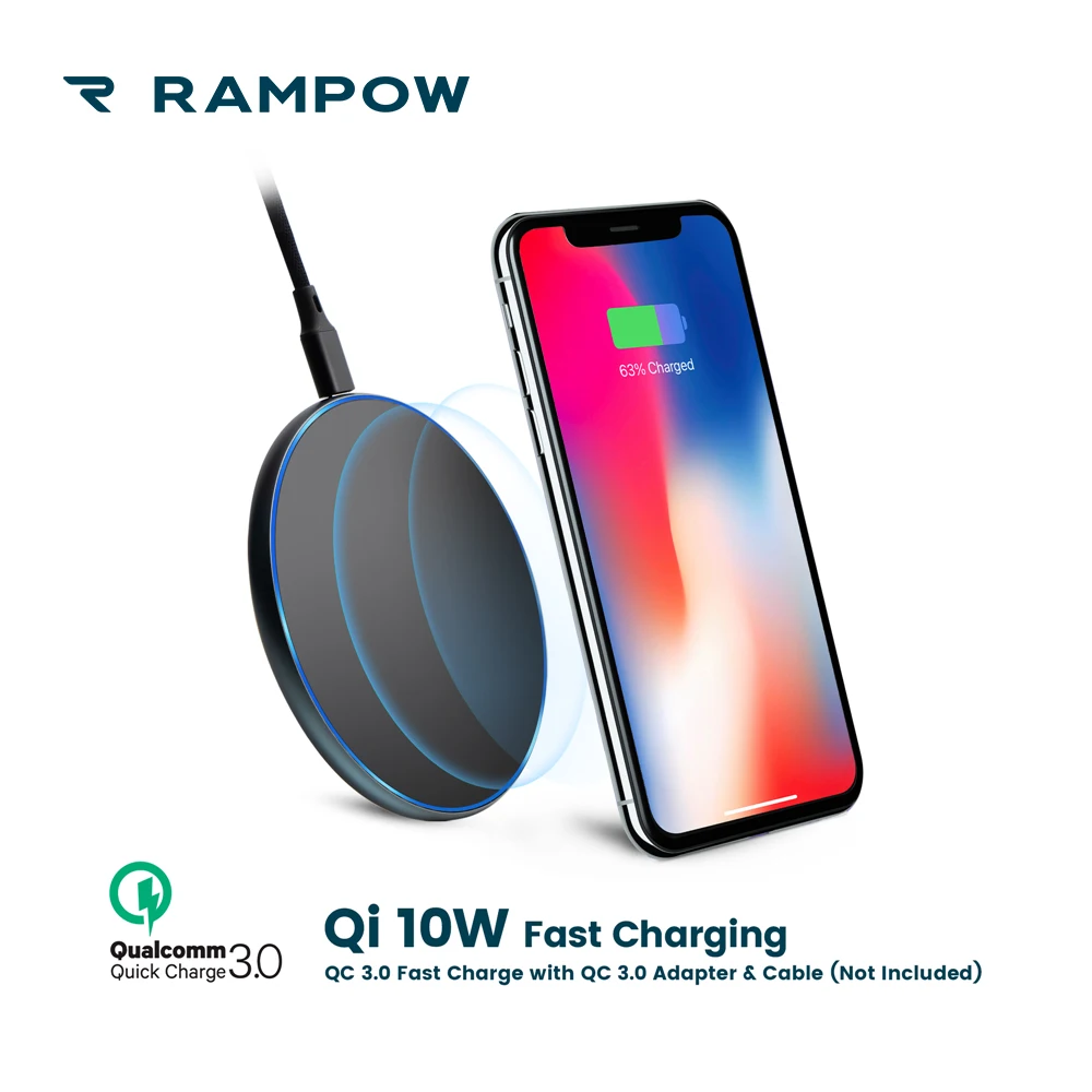 

RAMPOW 10W Qi Wireless Charger QC3.0 Charger for Samsung S9 5V/2A USB Wireless Fast Charging for iPhone X for Xiaomi Mix 2S