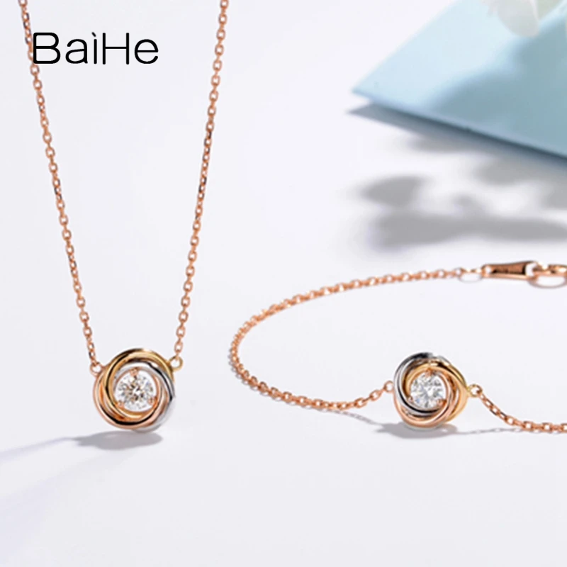 BAIHE Solid 14K триколор золото 0.1ct Сертифицированный H/SI натуральные бриллианты юбилей женские модные ювелирные изделия браслет
