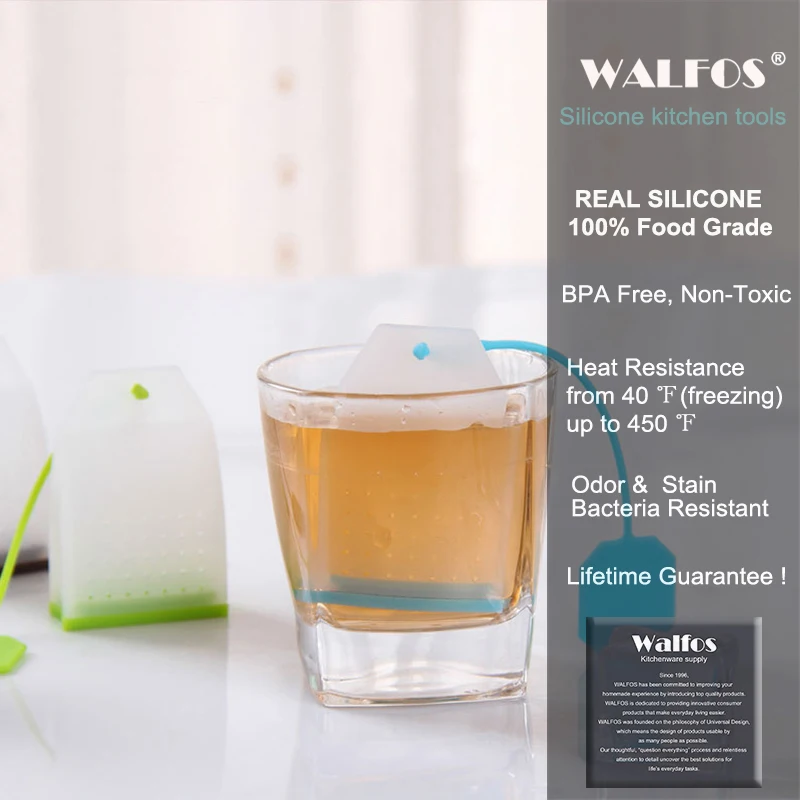 WALFOS, пищевые силиконовые чайные пакетики, ситечки для чая, травяные фильтры для заваривания чая, Ароматические чайные инструменты