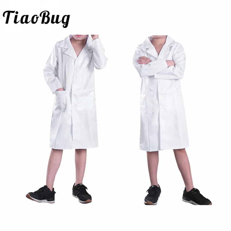 

TiaoBug Unisex Boys Girls Long Sleeve White Lapel Doctor Uniform Experimental Lab Coat for Children Teens Cosplay Party Costumes