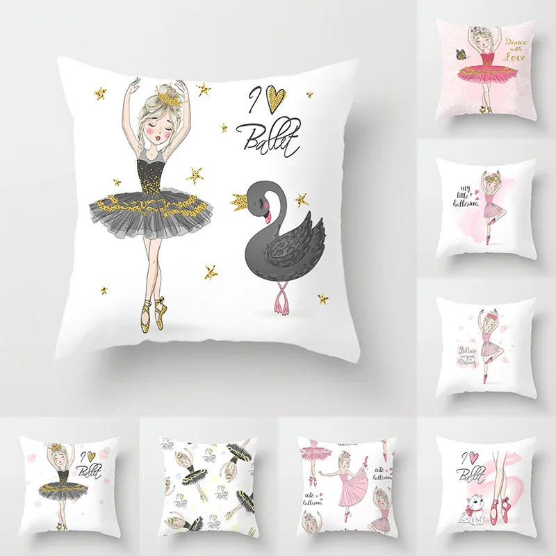 

Lychee Ballet Girl Pattern Pillow Cases Colorful Polyester Peachskin 44x44cm Pillow Cases For Bedroom Home Office