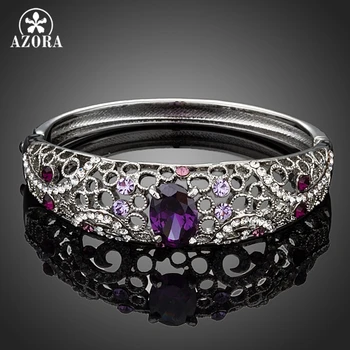 

AZORA Multicolour Stellux Austrian Crystal With A Big Purple Cubic Zirconia Paved Bangle Bracelet TB0049