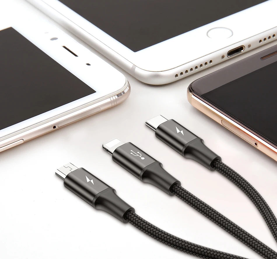 Baseus 3в1 2в1 USB кабель для iPhone X 8 7 6 Micro кабель type usb C кабель для samsung S9 S8 Быстрая зарядка кабель зарядного устройства 3A шнур