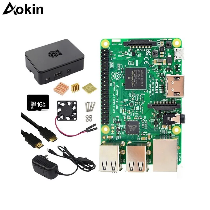 

Raspberry Pi 3 Model B Kit 5V2.5A Power Supply With Switch + 16G SD Card +ABS Case+Cooling Fan+Heat Sink+HDMI Cable +5MP Camera
