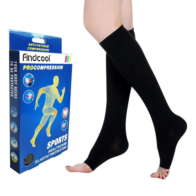 Findcool медицинские компрессионные носки по колено с открытым носком для йоги и спорта 20-30 мм рт. Ст. Гетры