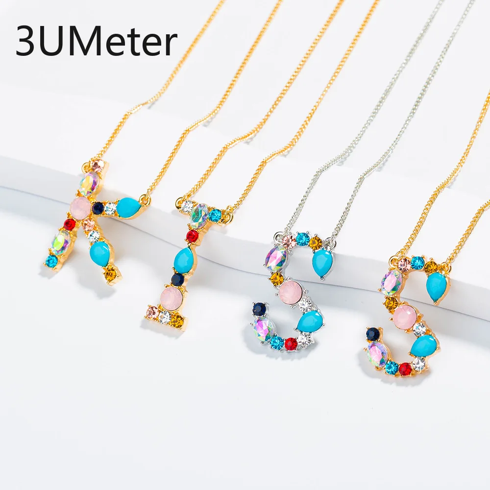 

3UMeter 2019 New Long pendant necklace for women luxury necklace gold jewellery 26 letter Zircon necklace gifts for girlfriend