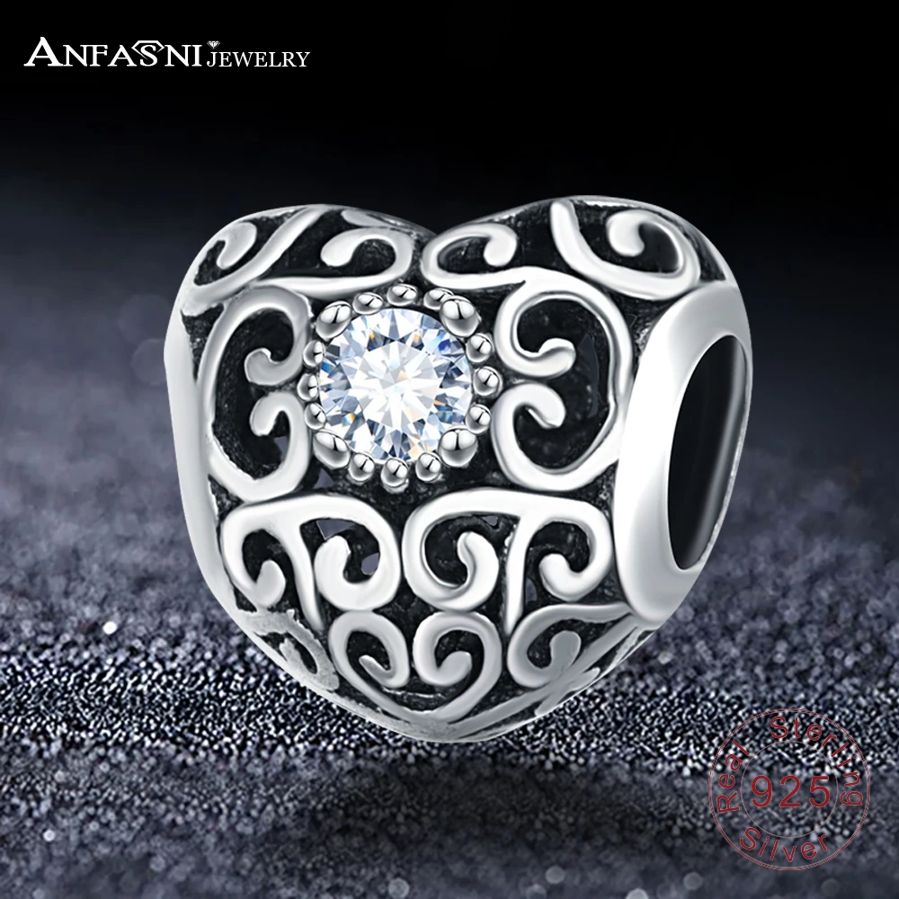 

ANFASNI 100% Authentic 925 Sterling Silver European Heart Charms Beads Fit Original Bracelet DIY Jewelry Mother's Day PSMB1048