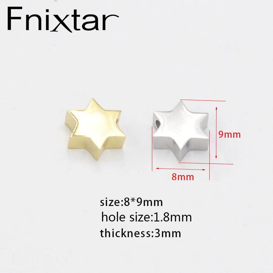 

Fnixtar 3*8mm Mirror Polished Stainless Steel Star of David Charm DIY Handmade Hexagonal Star Small Hole Bead 1.8mm 20piece/lot
