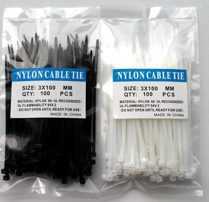 100pcs Nylon Cable Tie 3x100mm White/ Black Color Selflocking Plastic