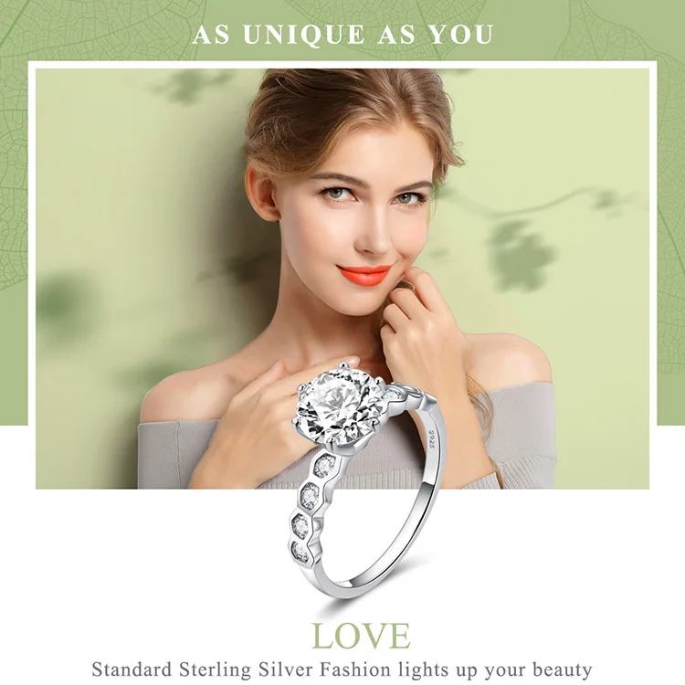 BAMOER, обручальное кольцо с большим камнем, 925 пробы, серебро, AAA, цирконий, обручальные кольца для женщин, свадебные массивные ювелирные изделия SCR476