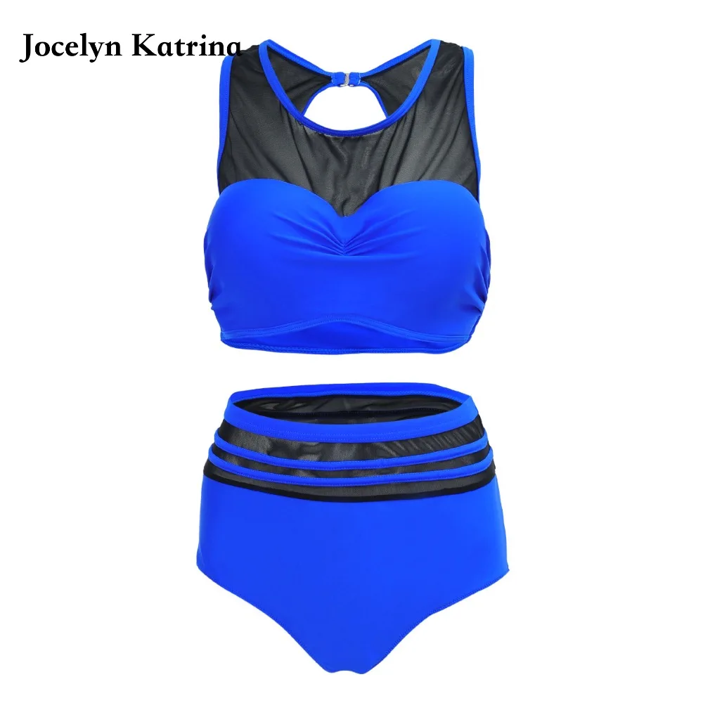 

Jocelyn Katrina High Waist Bikinis Swimsuit Plus Size Swimwear Vintage Women Black Fat Bathing Suit Push Up Large Bikini Set