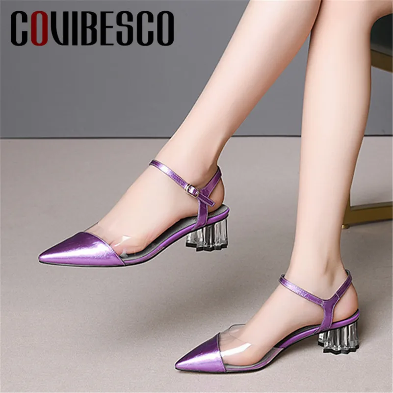 

COVIBESCO Fashion Sweet Genuine Leather Mixed Colors Women Sandals Buckle Pointed Toe High Heels Office Shoes Woman Summer Shoes