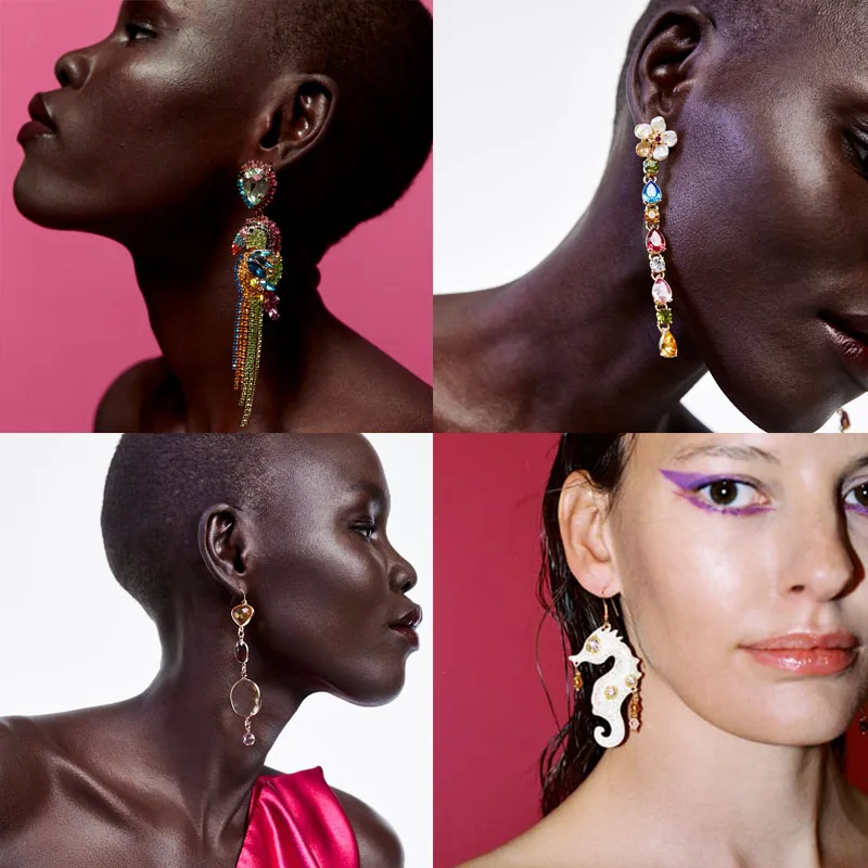 

Dvacaman 2019 New ZA Luxury Glass Earrings for Women Gold Birds Crystal Dangle Drop Earrings Bohemian Wedding Jewelry Brincos