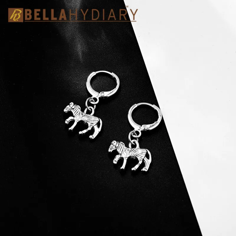 

European Cute Animal Silver Horse Hoop Earrings Small Dangle Female Earring Women Men Jewelry Statement Pendant Metal Earrings