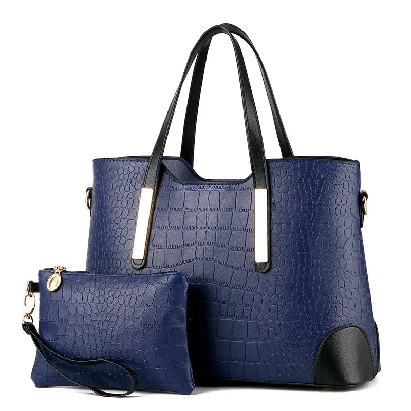 YINGPEI, женская сумка, винтажная сумка-мессенджер, сумка через плечо, женская сумка с верхней ручкой, с узором «крокодиловая кожа», композитная сумка, кошелек, кожаный кошелек - Цвет: Синий