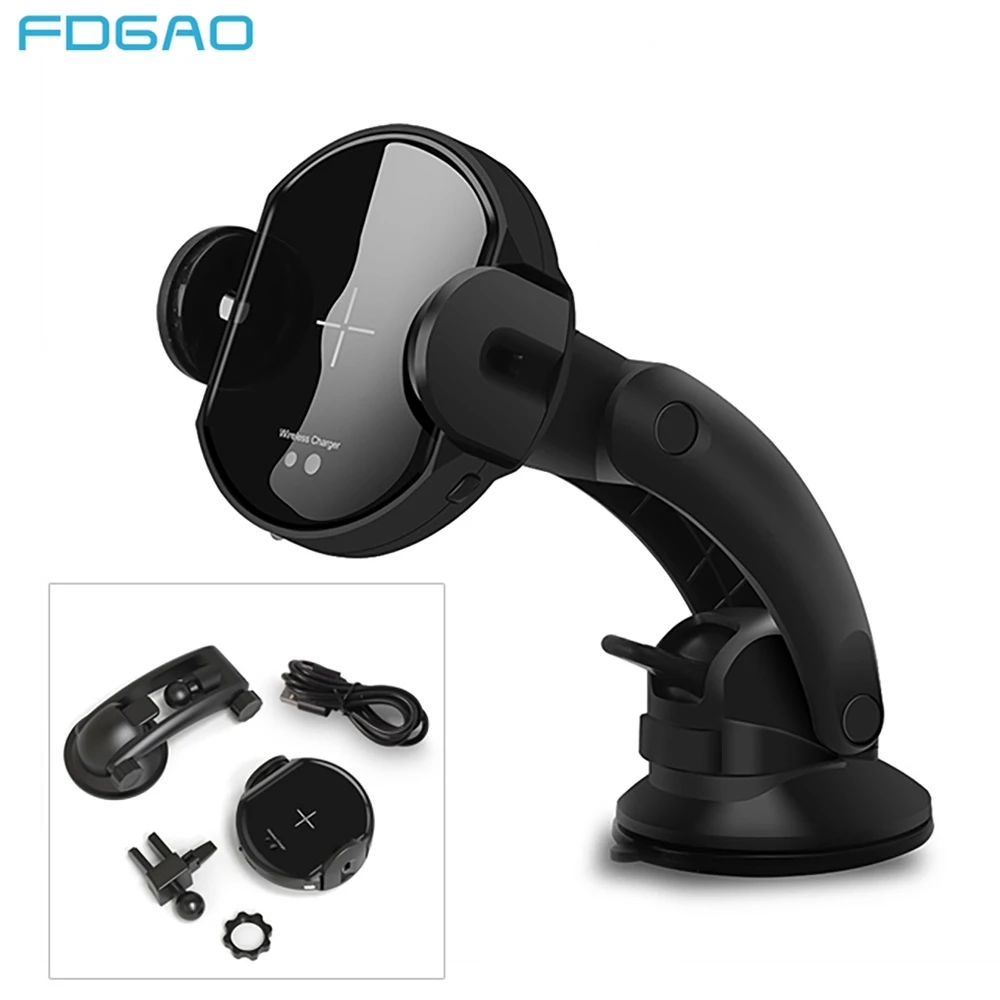 FDGAO Automatic Infrared Senser Mobile Phone Holder Qi Car Wireless Charger for iPhone XS Max XR X 8 Plus Samsung S9 S8 Note 8 9