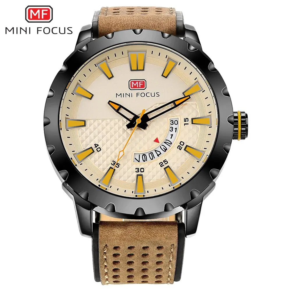 

MINI FOCUS 2019 New Men Sport Quartz Watches Luxury Mens Military Leather Strap Waterproof Clock Wrist watch Relogio Masculino