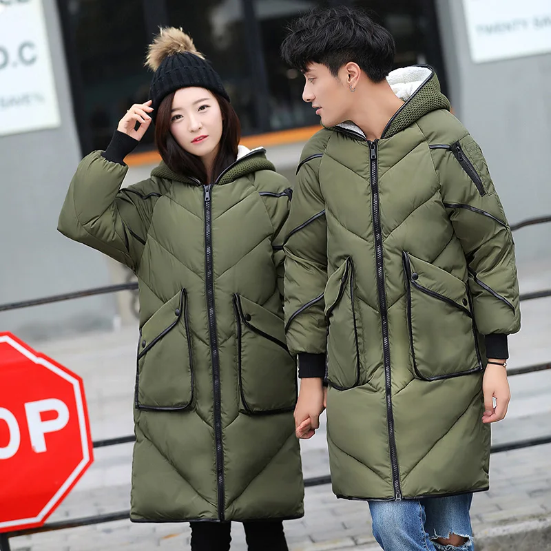 

Winter Mens Wide-waisted Solid Thick Down Parka Coat Abrigos Hombres Invierno Black/Army Green Jackets With Fleece Hoodie