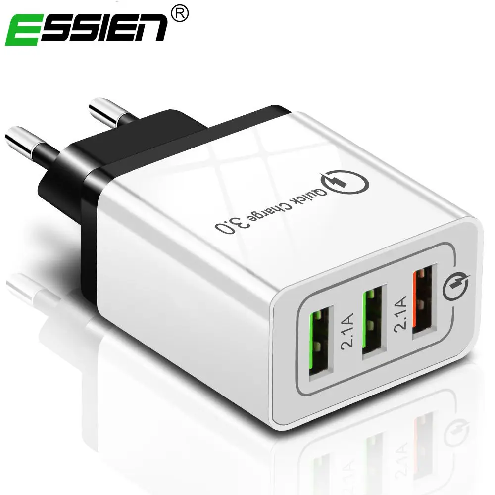 

Essien 3 Ports Quick Charger QC 3.0 USB Phone Charger Fast Charger EU/US Plug Mobile Phone Charger for phone for Samsung S8 S9