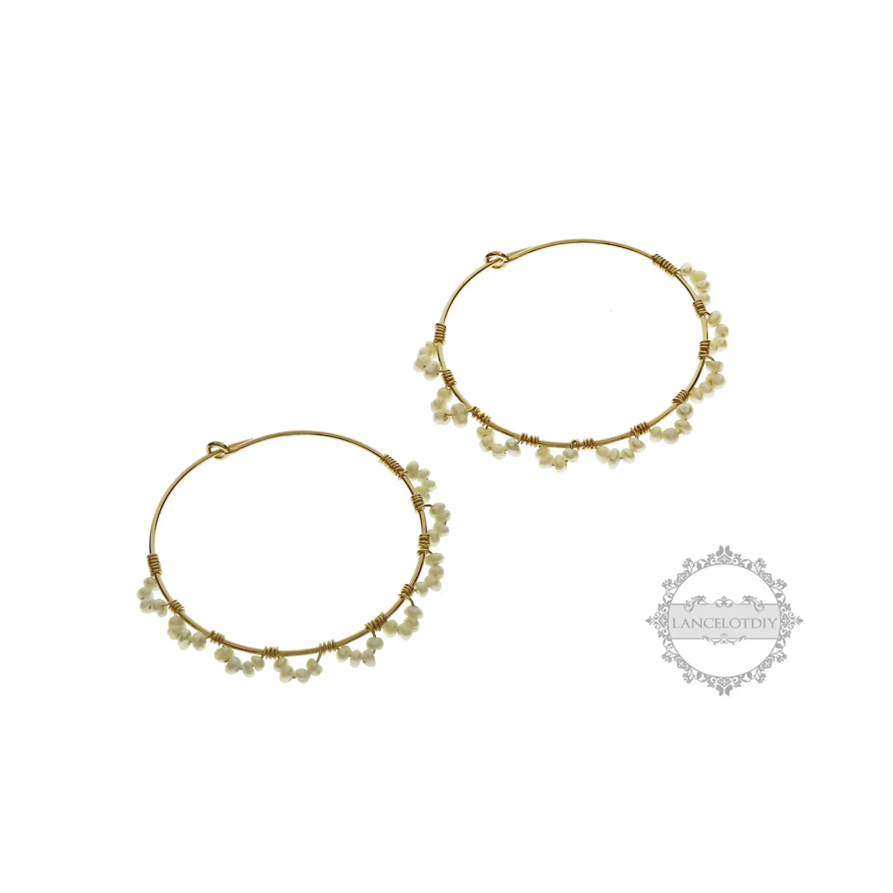 

28MM Gold Filled Wire Hoop Wiring Earrings with Fresh Water Pearl 6720092