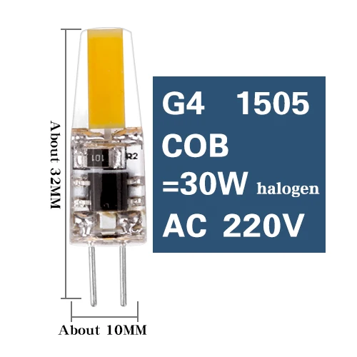 Led G4 COB SMD заменить галогенные осветительные лампы G9 E14 лампа Bombillas затемнения AC DC 12 В 220 В 3 Вт 6 Вт 9 Вт прожектор люстра - Испускаемый цвет: G4 1505 COB 3W 220V