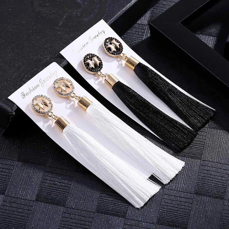 IMG_4188 Trendy Drop Earrings ButterflyWomenLongBohemianBlueSilkBalckDangleMetalBohoGold Tassel Earrings 2018 Jewelry
