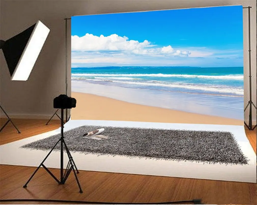 

Photography Backdrop Sea Beach Waves Blue Sky White Cloud Nature Ocean Romantic Photo Background Party