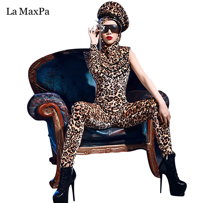 La MaxPa женский костюм певицы бар DJ Ds сексуальный леопардовый принт одежда для выступлений женский сценический костюм для певцов танец 034