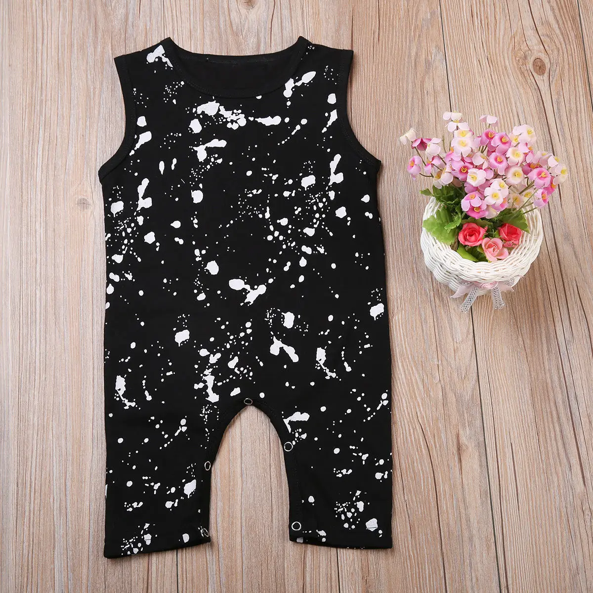 النظامية النقاط طفل أطفال بنين فتاة أكمام بذلة أسود أبيض ملابس الصيف القطن الطباعة