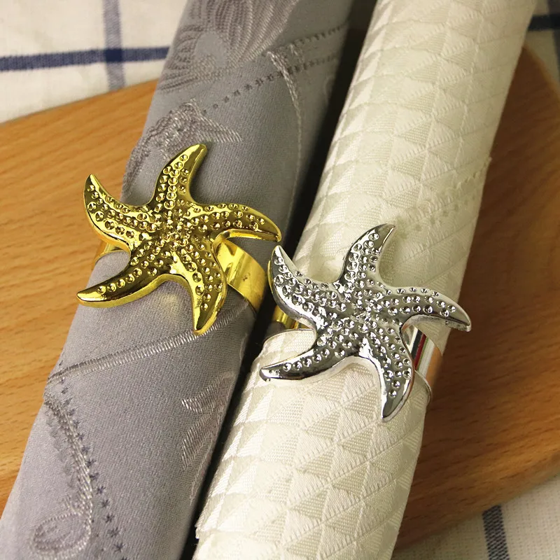 

6PCS alloy napkin ring gold and silver mat towel buckle starfish napkin buckle hotel home meal buckle jewelry ornaments