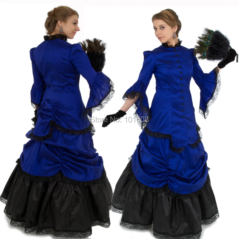 

2019 New!Retro Blue Victorian dresses 1860s Civil War dress Cosplay Vintage Costumes Renaissance Revolutionary dress HL-153