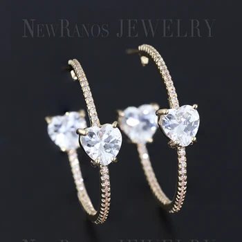 

Newranos Women Crystal Heart Hoop Earrings Cubic Zirconia Circle Round Brincos fr Female Jewelry Wedding Party Jewelry EHF002634