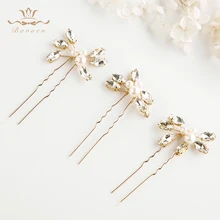 Bavoen, 3 шт./лот, женские сверкающие заколки для невесты, Золотые кристаллы, свадебные гребни для волос, жемчужные резинки для волос, свадебные аксессуары для волос