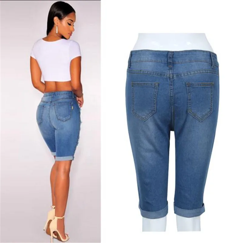2018 pantalon femme sarouel Femmes Fille Sexy Jeans denim Summer Beach Casual Trou Taille Haute jeans pantalons leggings Vicky dans Jeans de Femmes