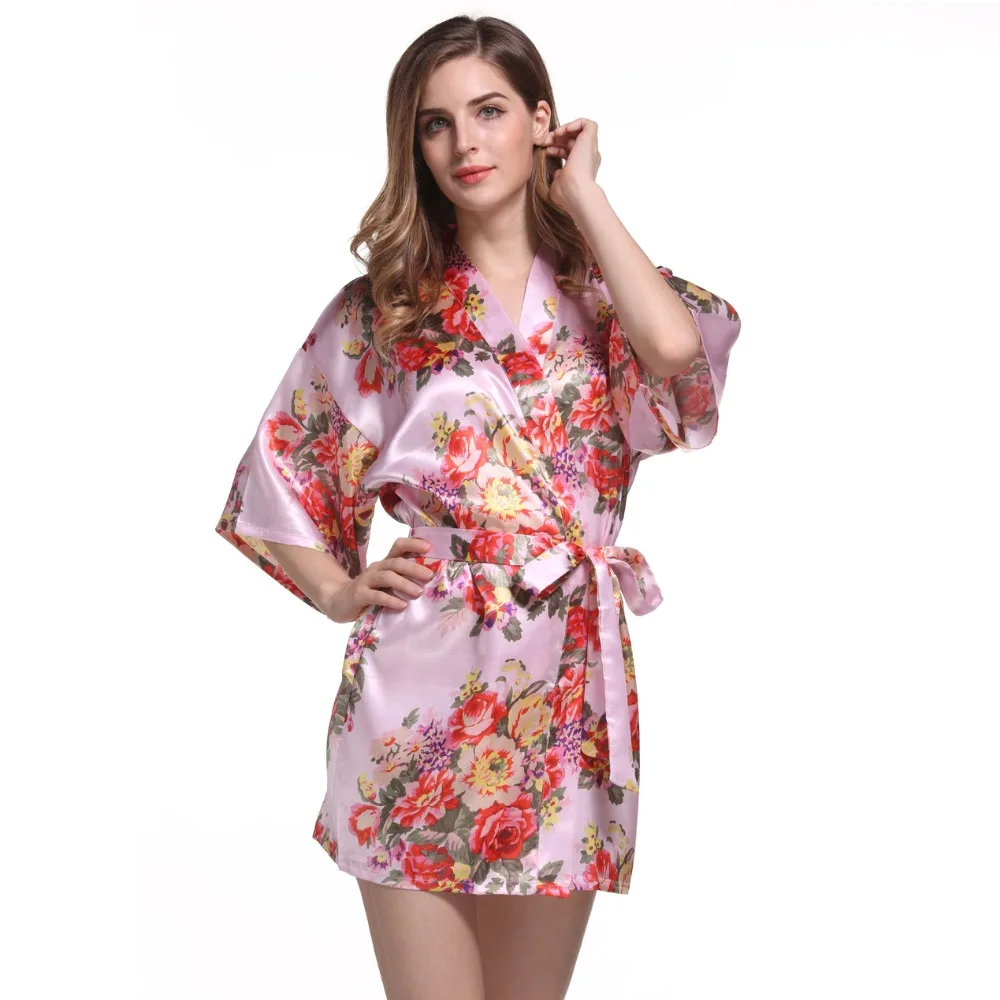 

Silk Bridesmaid Bride Robe wedding Short Satin Kimono Robes Sleepwear sexy Floral robe