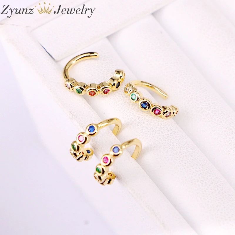 

10Pairs, Gold Color NO Piercing Clip On Cuff CZ Earring Minimal Charm Rainbow Micro Pave Crystal Zirconia Ear Cuff
