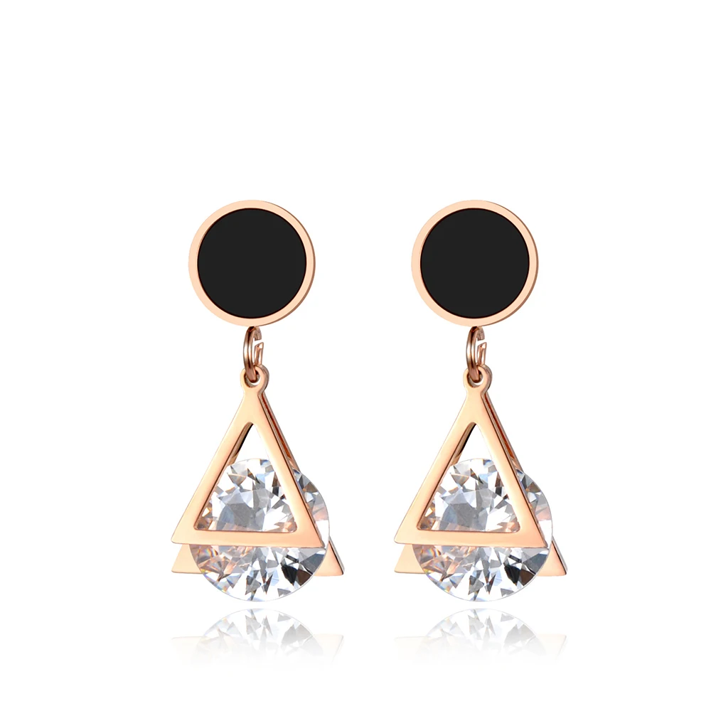 

JeeMango Fashion Cubic Zirconia 2 layers Triangle Steel Wedding Stud Earrings Charming High Quality Jewelry For Women E18043