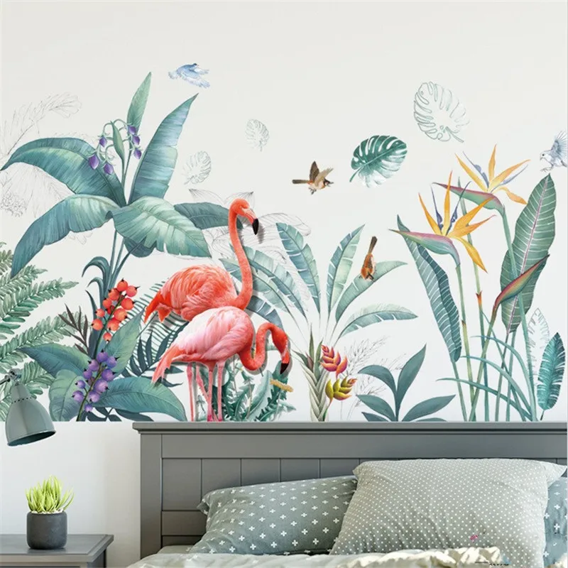 Наклейка на стену, ручная роспись, Зеленый лист, растение орхидеи, современный стиль, украшение для гостиной, спальни, задний план, нортическая фреска, художественный плакат