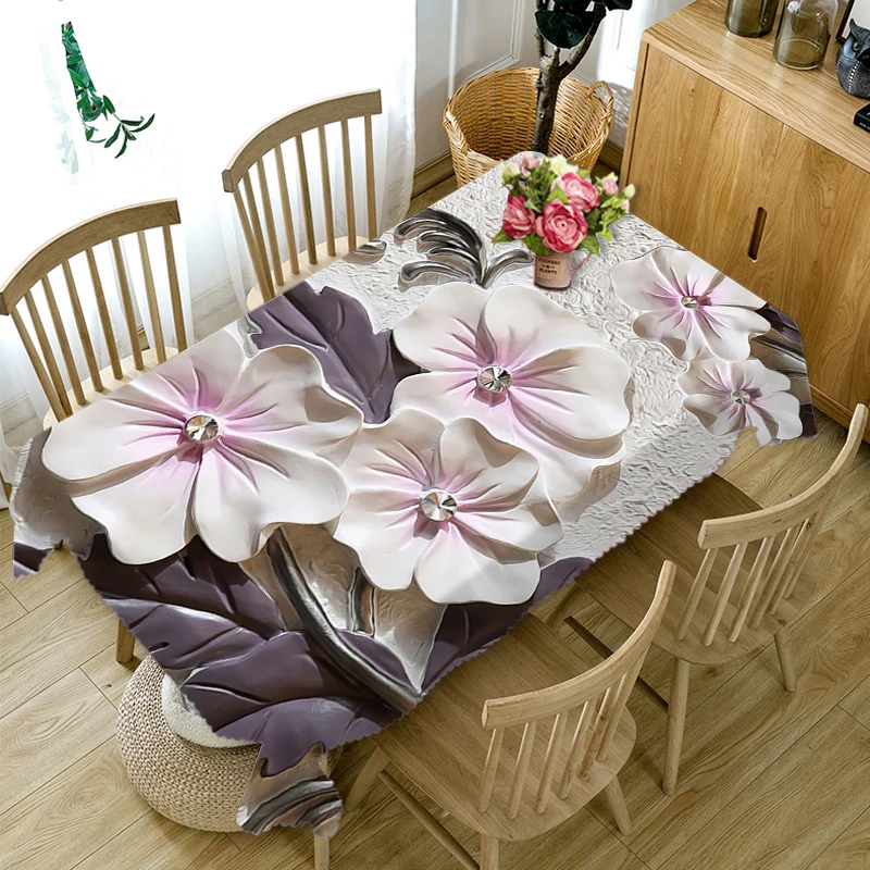 

3D Tablecloth Embossed Fiower Pattern Dustproof Tablecloth Wedding Banquet Decoration Table Cloth Household Items
