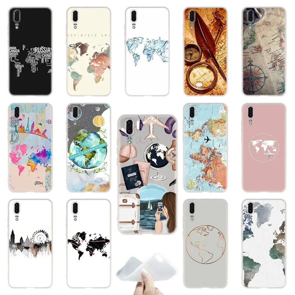 

World Map Travel Plans TPU Cover Phone Cases Soft For Huawei P 20 pro P10 Plus P9 P8 lite 2017 P30 pro samrt 2019 Nova 3e