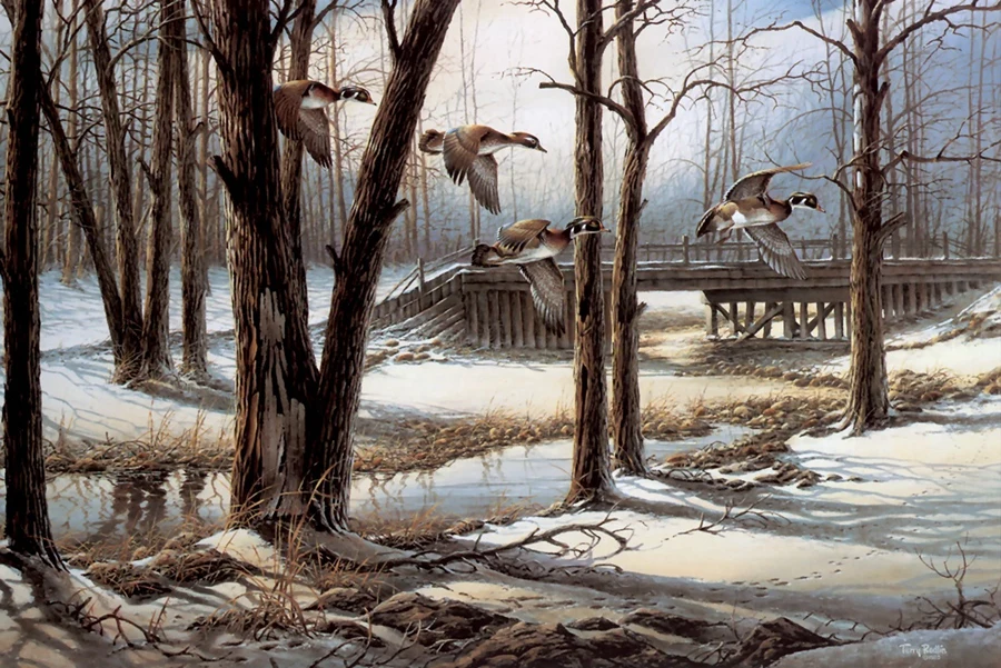

Canvas painting new 1 piece New Thomas Kinkade Terry Redlin April Snow Bird Animal Scenery .Canvas Print decoration for home\R78