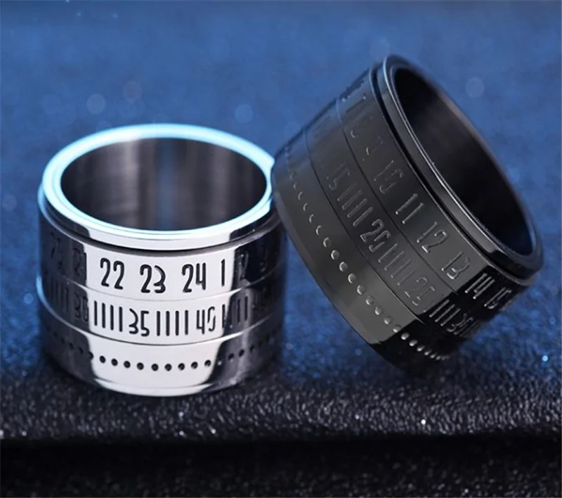 

Rotating Time Wide Ring Punk Fashion Titanium Steel Rings Jewelry Number & Secret Codes Can Rotate Design Men Ring Jewelry