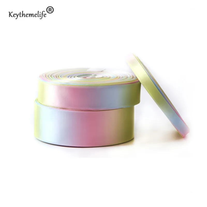 

Rainbow Gradient Ombre Light Color Single Faced Printed Ribbons 50 Yards/Roll DIY