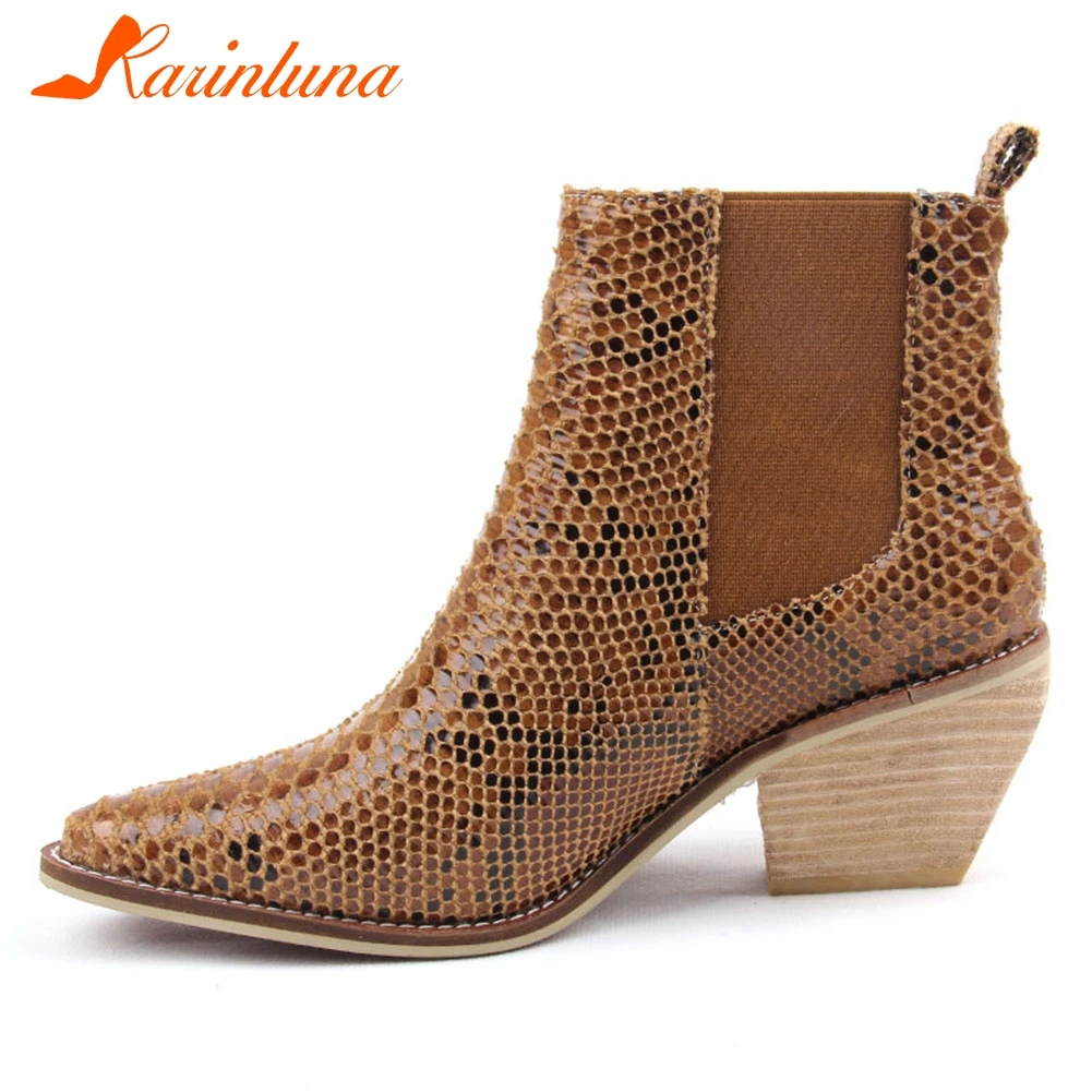

KARINLUNA Size 34-43 Fashion Spring Autumn Animal Square High Heels Ankle Boots Pointed Toe Ankle Boots women's Shoes Woman